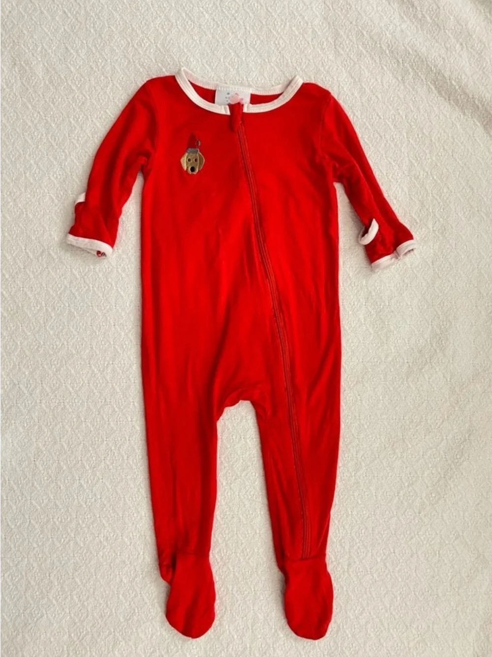 Stitchy Fish Holiday Red Embroidered Puppy Zipper Footie Sleeper